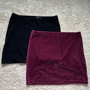 Chic Velvet Mini Skirt Set - Black and Burgundy
